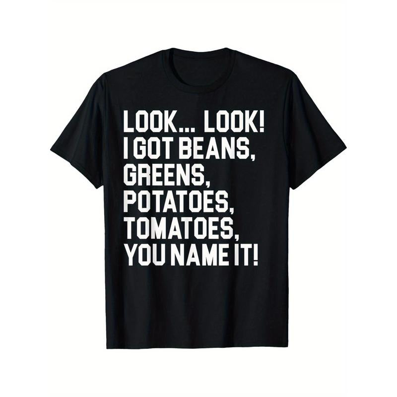 I Got Beans Greens Potatoes T-Shirt for Thanksgiving T-Shirt T-shirt Comfortable, Casual Short Sleeve, Daily Wear, All Season, Black, Men Made in USA