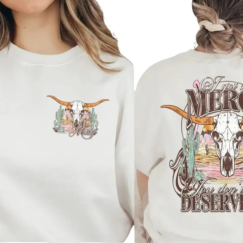I Got No Mercy Dirty Sweatshirt, Cute Cowgirl Country Music Sweater, Cowboy Gift, Rodeo Cowboy Trip Shirt, Retro Country Music Tops Casual Clothing