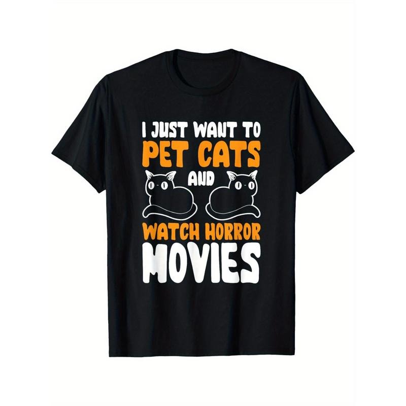 I Just Want To Pet Cats T-Shirt Men's Crew Neck Fashionable Short Sleeve Sports T-shirt, Comfortable And Versatile, Athletic Style, Comfort Fit T-Shirt made in usa