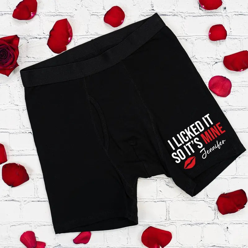 I Licked It So Its Mine Custom Name Boxer, Funny Saying Men's Underwear, Birthday Gift For Husband, Valentine's Day Gift For Boyfriend, Groom Wedding Present Boxer.