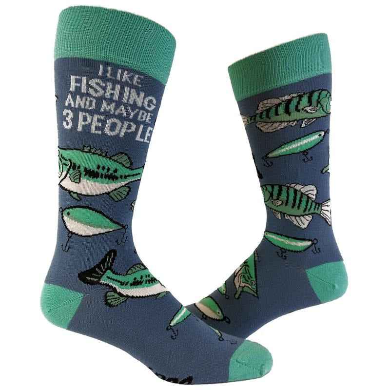 I Like Fishing And Maybe 3 People Socks Funny Hunting Fathers Day Dad Footwear Funny Graphic Socks Comfortable Fitted Spandex Cotton