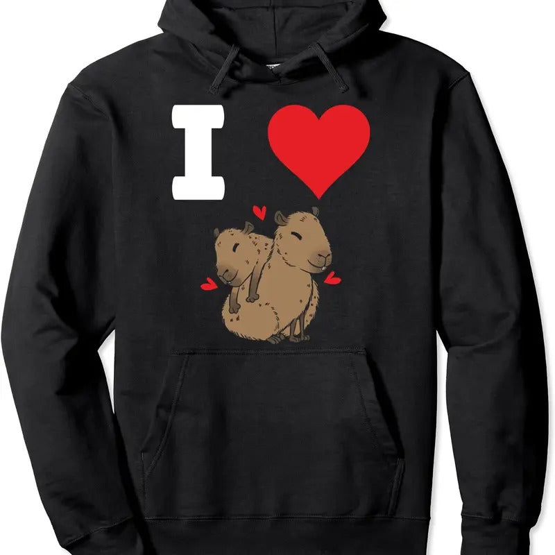 I Love Capybara Pullover Hoodie | Unisex Hooded Sweatshirt