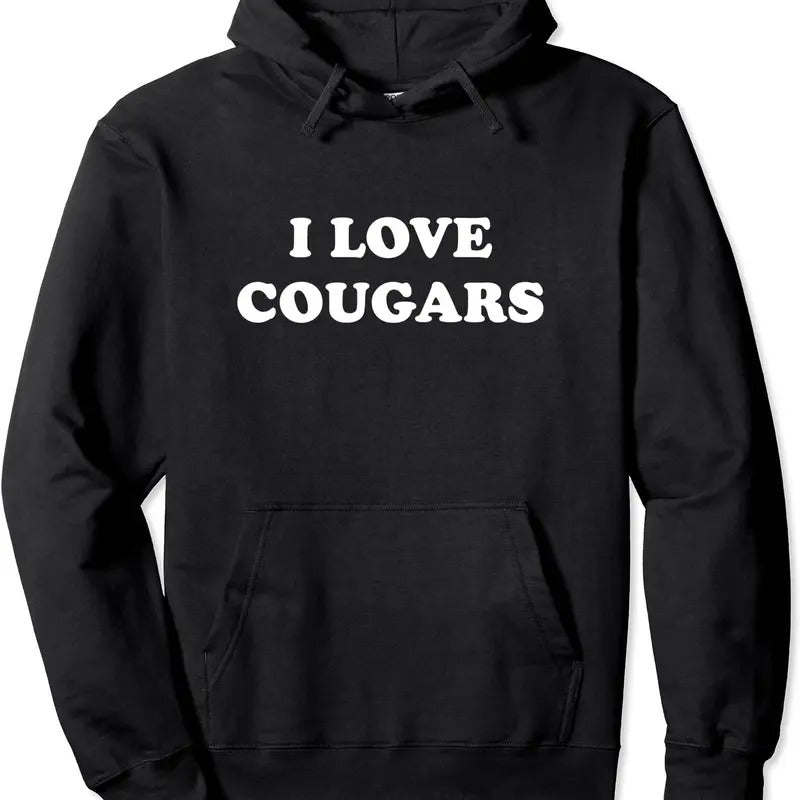 I Love Cougars Funny Pullover Hoodie | Unisex Hooded Sweatshirt