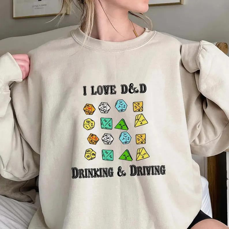 I Love Dnd Drinking And Driving Shirt, Dungeons and Dragons Sweatshirt, DnD Shirt, DND Dice Shirt, Dice 20, Trending Unisex Tee Shirt, Unique Shirt Gift, I Love Dnd Drinking And Driving Sweatshirt Hoodie