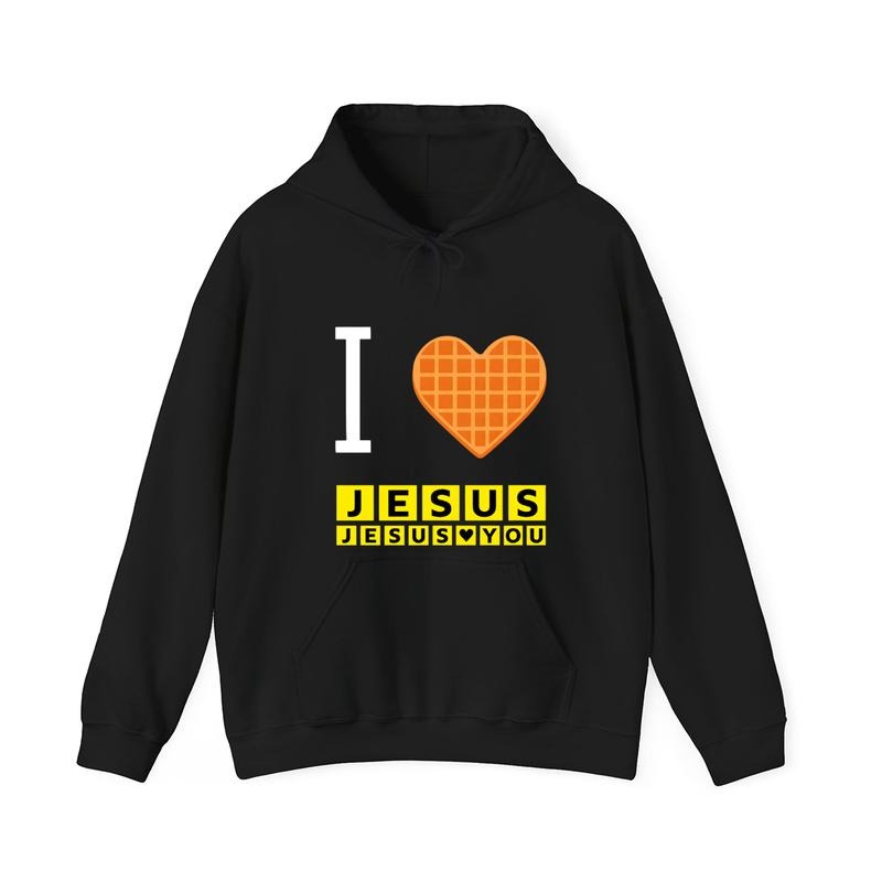 I Love Jesus Waffle Heart Funny Christian Breakfast Hoodie - Sweatshirt - TShirt, Graphic Design Classic Top Casual Style Soft & Comfy For Men, For Women