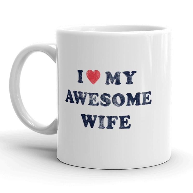 I Love My Awesome Wife Mug Cute Valentines Day Coffee Cup - 11oz Funny Coffee Mugs Ceramic Printed Drinkware Cup
