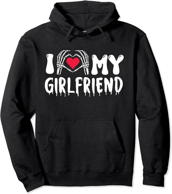 I Love My Girlfriend Halloween Pullover Hoodie | Unisex Hooded Sweatshirt