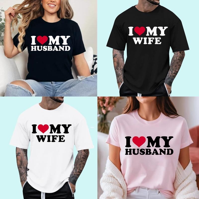 I Love My Husband - I Love My Wife T-Shirt, Matching Couple Shirts, Unisex Cotton Tee, Gifts for Wife, Husband