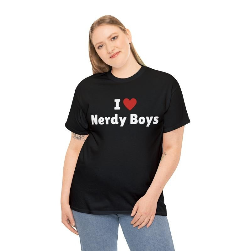 I Love Nerdy Boys Shirt, I Heart Nerdy Boys Tee Shirt, 2000's Style Tee, Unisex T-Shirt, Gifts For Soulmate Wife, Short Sleeve Tee Shirt, Gift Ideas For Her, Gifts For Birthday Mothers Day Christmas