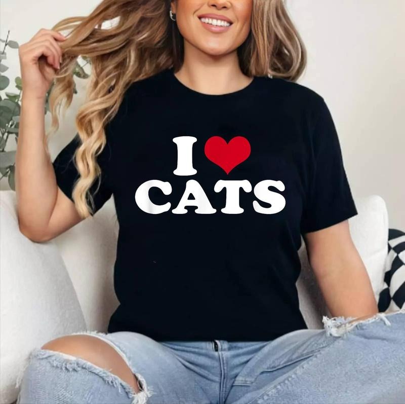 I Love (Heart) Cats T-Shirt | Cotton 100%, Crewneck, Top Womenswear