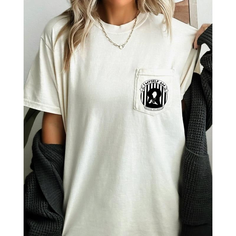 I Myself Am, Strange and Unusual, Halloween Pocket Tee, Women's, Comfort Colors Tee, Spooky, Tshirt, Witch, Pumpkin, Ghost, Skeleton