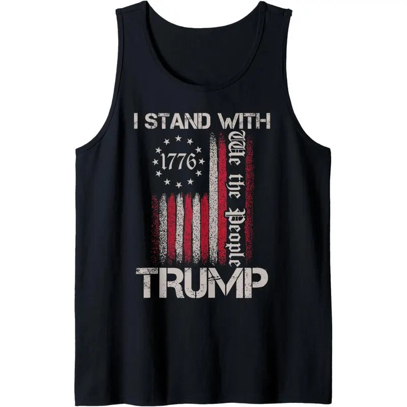 I Stand With Trump American Flag Men Woman USA Vintage Tee Tank Top made in USA