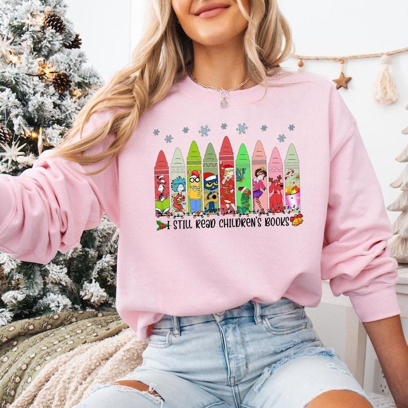 I Still Read Children's Books Christmas Sweatshirt, Dr Seuss Christmas T-shirt, Ms Frizzle Teacher Tee, Book Lover Gifts, Bookish Christmas