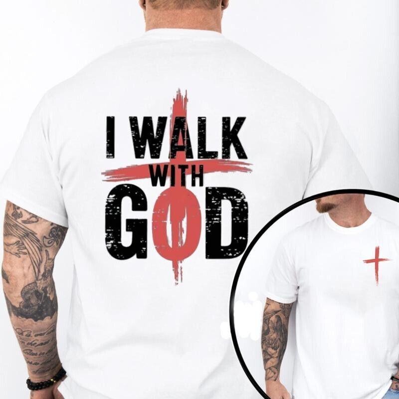 I Walk With God Graphic Tee, Pure Cotton Casual Crew Neck T-Shirt, Top Trendy For Men and Women Gifts