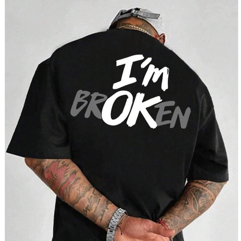 I'm Broken Graphic Tee Pure Cotton Casual Street Style Crew Neck Short Sleeve T-Shirt Tops Trendy For Women For Men, Perfect Gift