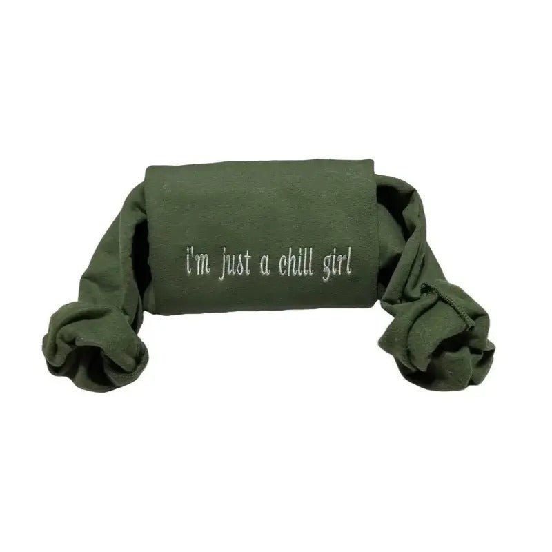 I'm Just a Chill Girl Embroidered Sweatshirt - Women's Long Sleeve Top for Christmas Season - Pullover, Womenswear