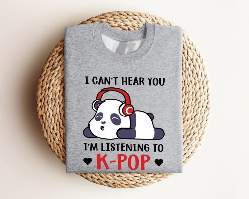 I'm Listening To K-pop Shirt, Kpop Lover T-shirt, Korean Music Lover Birthday Gift Tee, Unisex Music Fan Short Sleeve, Cute Panada K-pop Shirt.