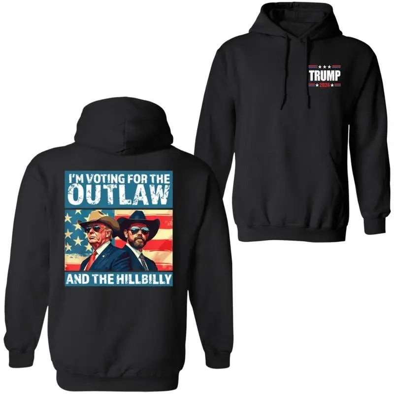 I'm Voting for the Outlaw Tr4mp USA Flag Retro Unisex Cotton Hoodie 2 sides