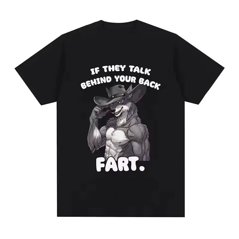 If They Talk Behind Yo Back Fart Vintage Graphic Tee, Sitting Wolf Literally Me Emo Funny Meme T-shirt Mens Clothing Cotton Casual T-shirts.
