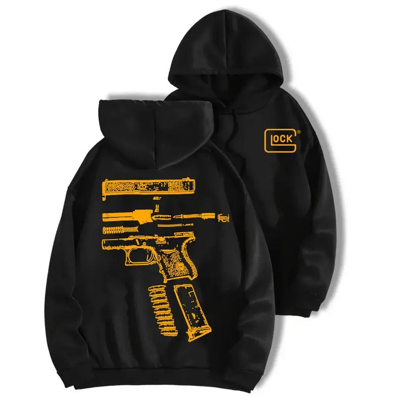 In Glock We Trust Black Hoodie with Multicolor Design for Men and Women - Classic Fit - Menswear multicolor design , For Men And Women Classic Menswear