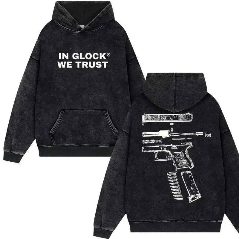 In Glock We Trust Ver Two Hoodie And Crewneck Sweatshirt for Men and Women - Double Sided Print - Classic, Menswear Casual Cotton