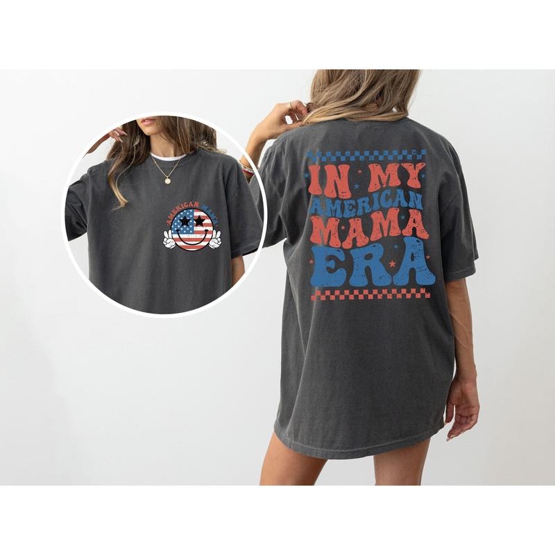 In My American Mama Era, Retro, Independence Day, America, USA, 4th of July, Fourth of July, Patriotic Tshirt, Women's, Comfort Colors Tee, Patriotic, Independence Day, Fourth of July, 4th of July, America, USA