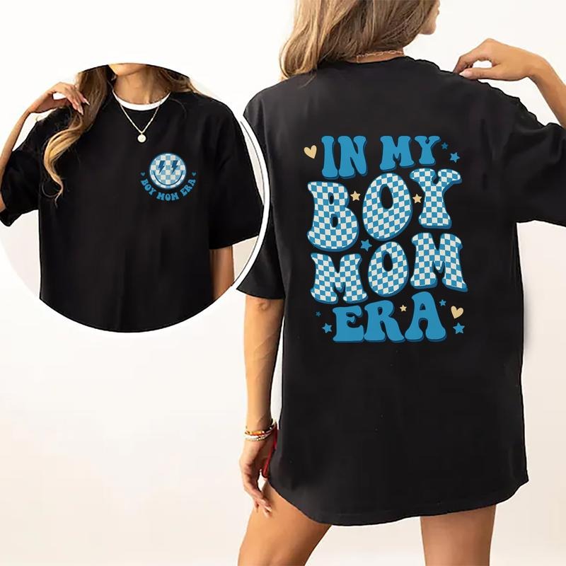 In My Boy Mama Era Shirt, Gifts For Mom, Comfy Fabric T-shirts For Daily Wear, Mum Cotton Casual Tee Womenswear Short Sleeve, Boy Mama Outfits, New Mom Gift, Birth Gift For Wife, Boy Mum Graphic Printed Shirt Comfort Fit