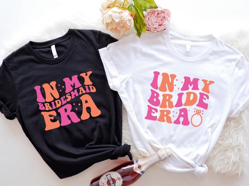 In My Bride Era T-Shirt, In My Bridesmaid Era Shirt, Trendy Bachelorette Party Tee, Matching Bridal Shower Shirt, Retro Groovy Bride To Be Gift Tee.