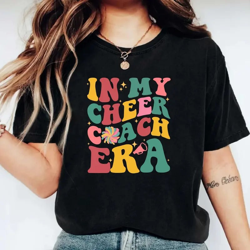 In My Cheer Coach Era Shirt, Cheerleading T-Shirt, Trendy Cheer Coach Gift Tee, Sport Lover Shirt, Retro Cheerleader Tee.