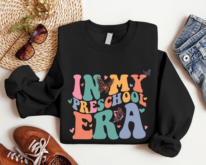 In My Preschool Era Sweatshirt, Retro Preschool Teacher Hoodie, Trendy Gift Sweater For Teacher, Matching Preschool Staff Hoodie.