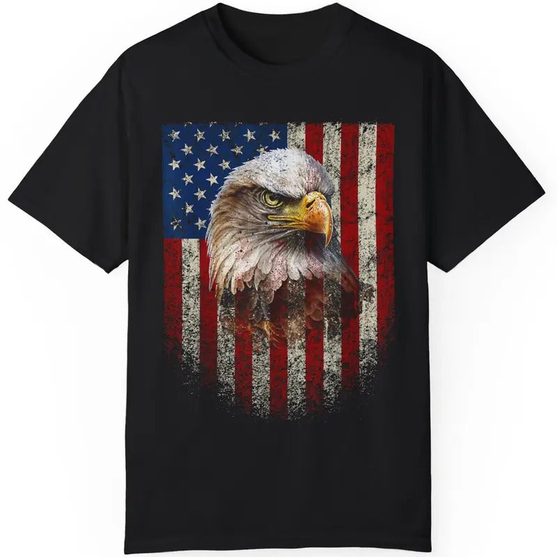 Independence Day Shirt, American Flag Bald Eagle Patriotic Red White Blue T-Shirt - Patriotic Outfits vintage