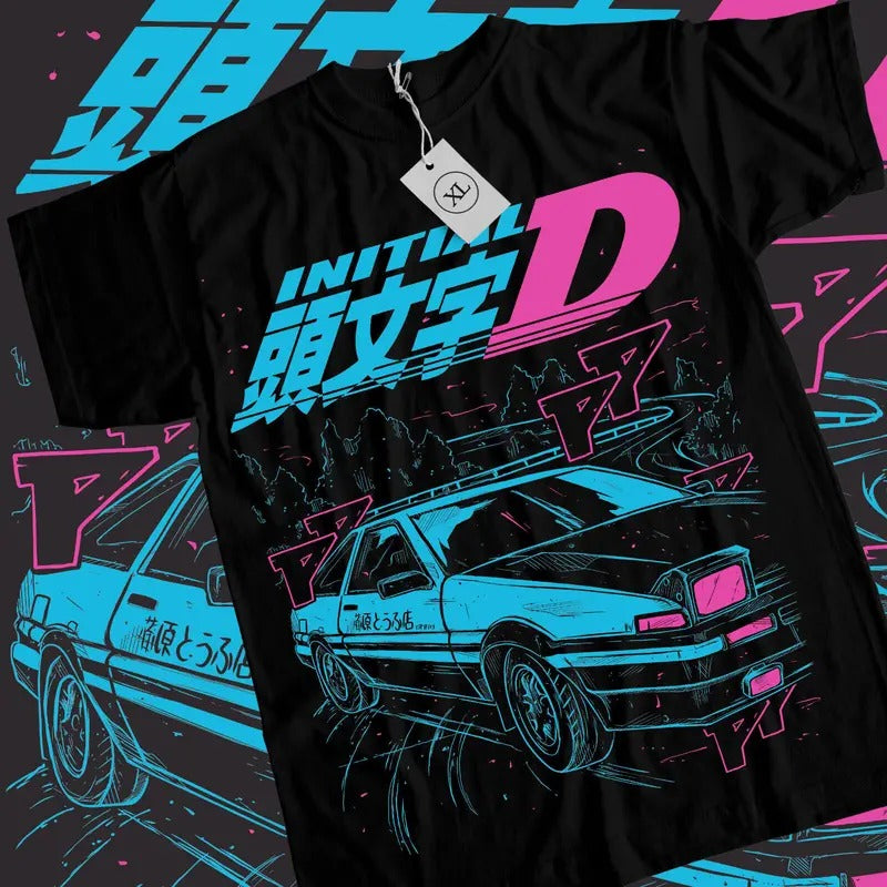 Initial D Itsuki Fujiwara T-Shirt S-4XL Anime Manga Movie Unisex Black Shirt Tshirt S-4XL