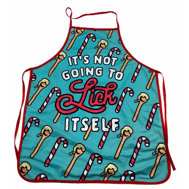 It's Not Going to Lick Itself Apron Funny Christmas Baking Candycane Graphic Novelty Smock Funny Graphic Kitchenwear Christmas Funny Blue
