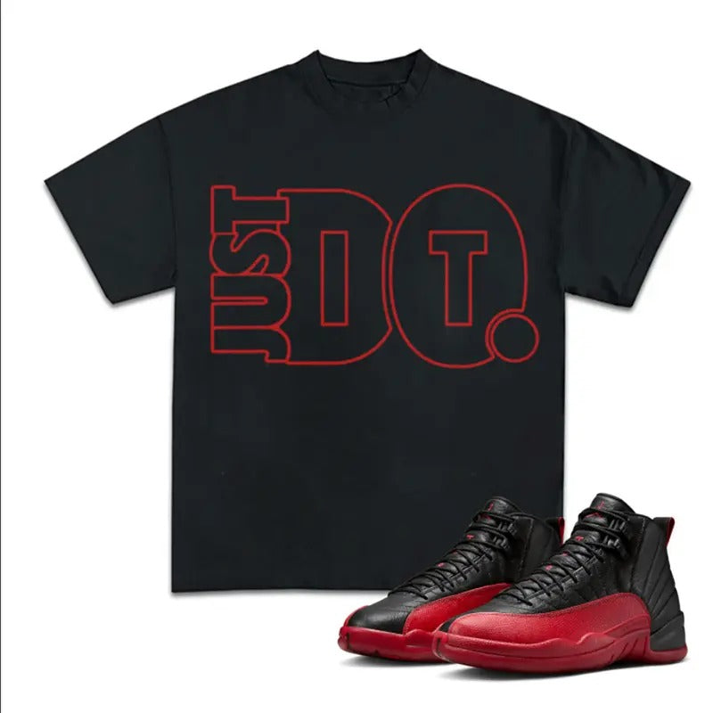 JDI Match 12 Flu Game Sneakers, Unisex Y2K Cotton T-shirt, Fitted Graphic Tee with Streetwear Influence