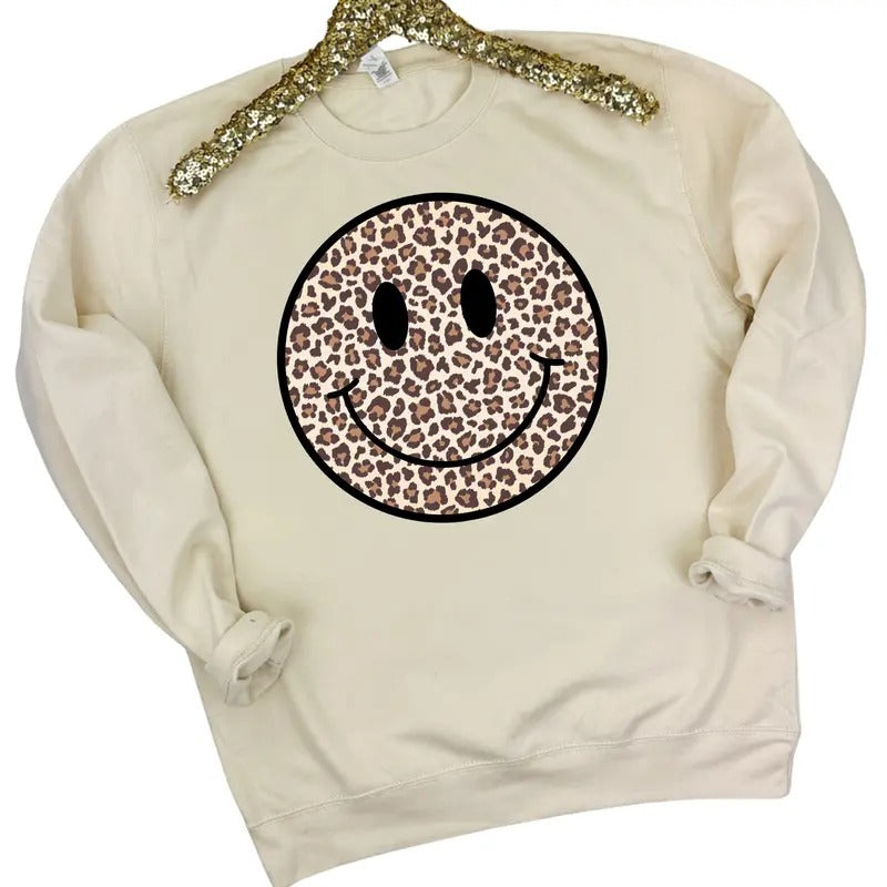 JUST HOODS - Leopard Happy Face Sweatshirt 'NLB'