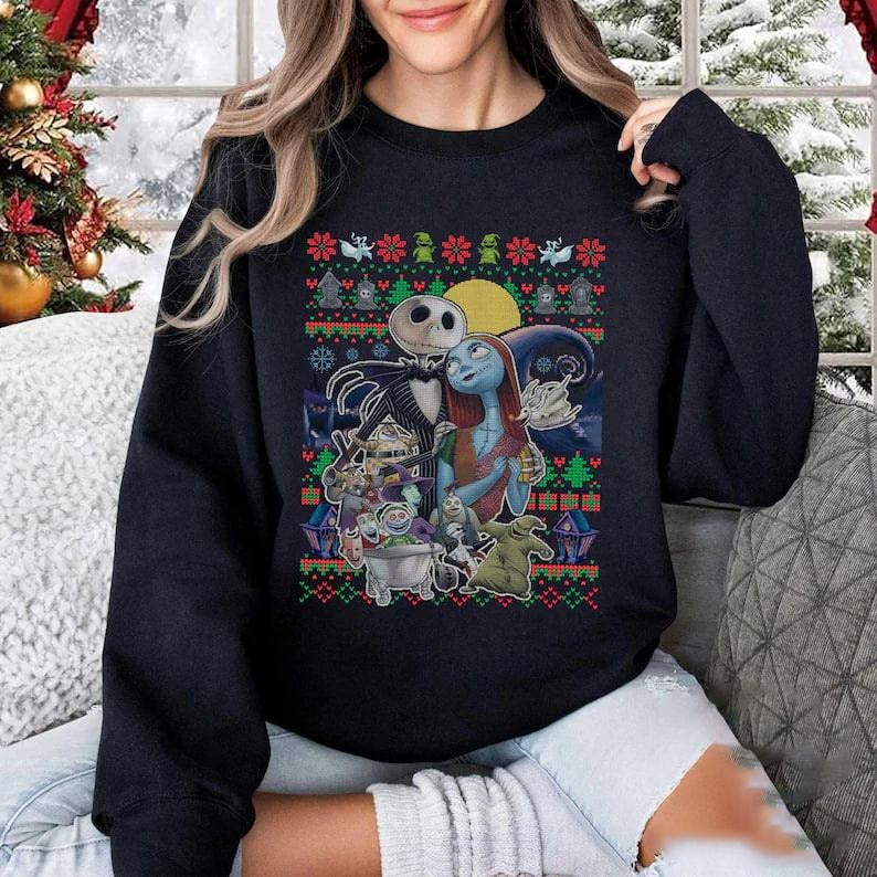 Jack And Sally The Nightmare Before Christmas Ugly Sweatshirt, Vintage Christmas Movie Shirt, Jack Sally Oogie Boogie Christmas Shirt, Christmas 2024, Xmas 2024