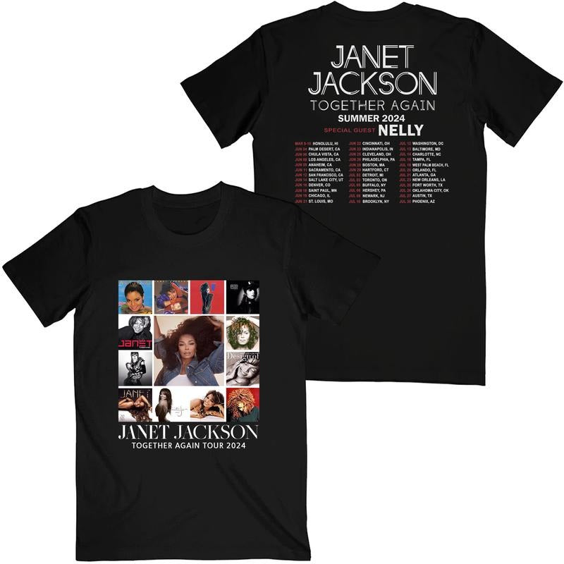 Janet Jackson Together Again 2024 Tour Shirt Janet Jackson Graphic T-Shirt Merch Unisex T-shirt for Men Women Fans Shortsleeve Menswear Top