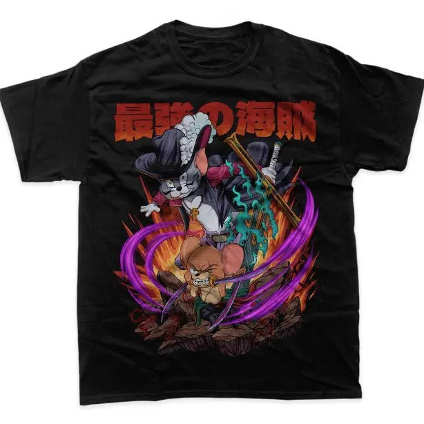 Jerry Zoro Tom Hawkeye Mihawk T-Shirt, Tom and Jerry X One Piece Shirt, Animated Shirt, Graphic T-Shirt, Y2k, Unisex T-Shirt, Gift For Men Women Womenswear Menswear Top Streetwear