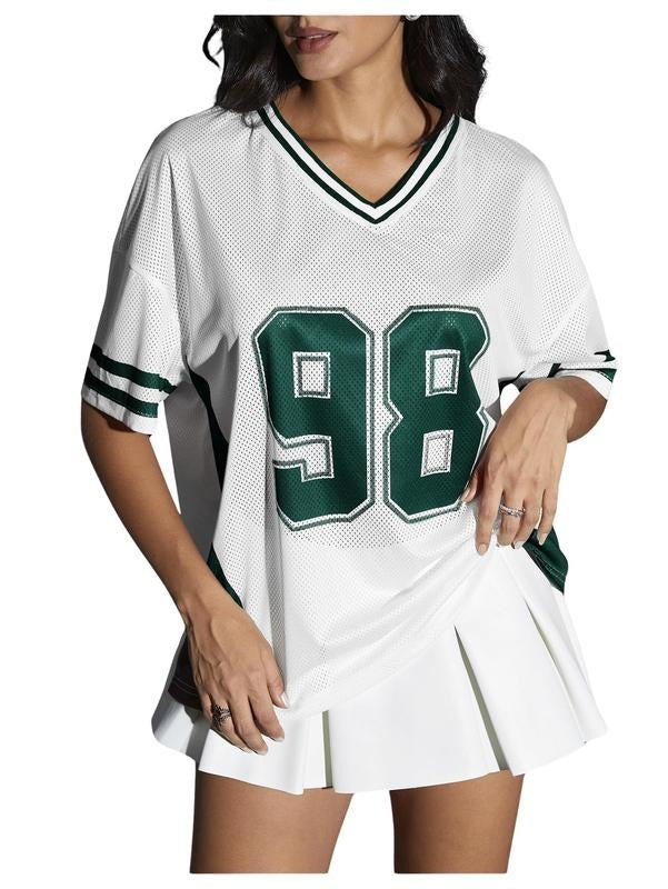 Jersey Shirts for Women Graphic Number Shirt Soccer Jersey Summer Oversized T Shirts Tops Tennis Attire Workout Clothes Shirts Women