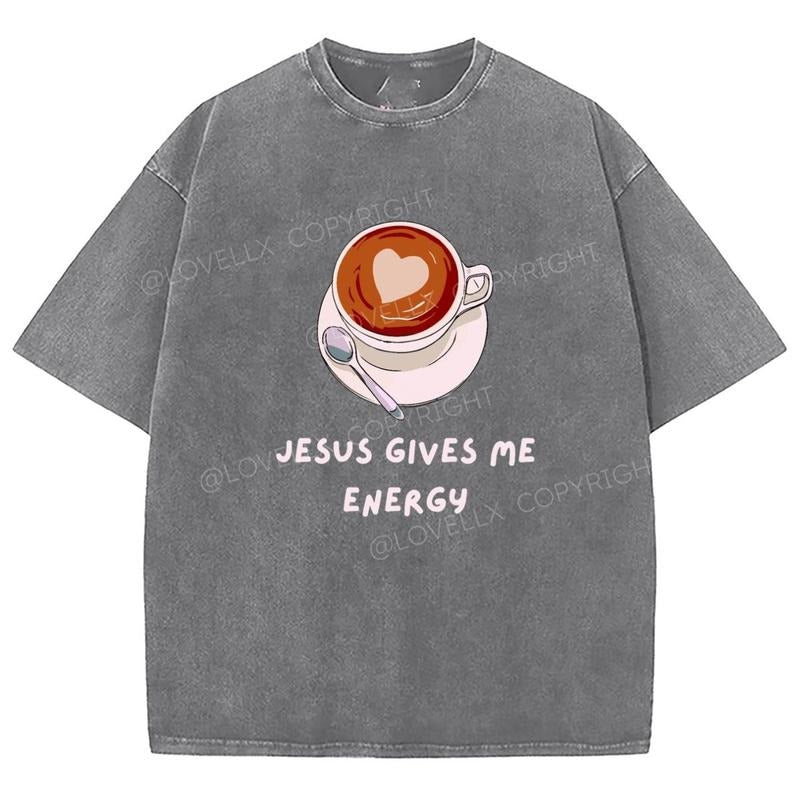 Jesus Gives Me Energy Washed Mineral T-Shirt, Christian Jesus t shirts, Vintage 90s Graphic Tee Gift Cotton Top Womenswear Bottom