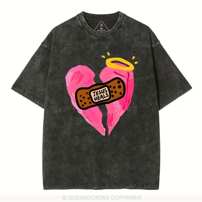 Jesus Heals Christian Washed T-Shirt, Christian Jesus t shirts, Vintage 90s Graphic Tee Gift Cotton Top Womenswear Bottom
