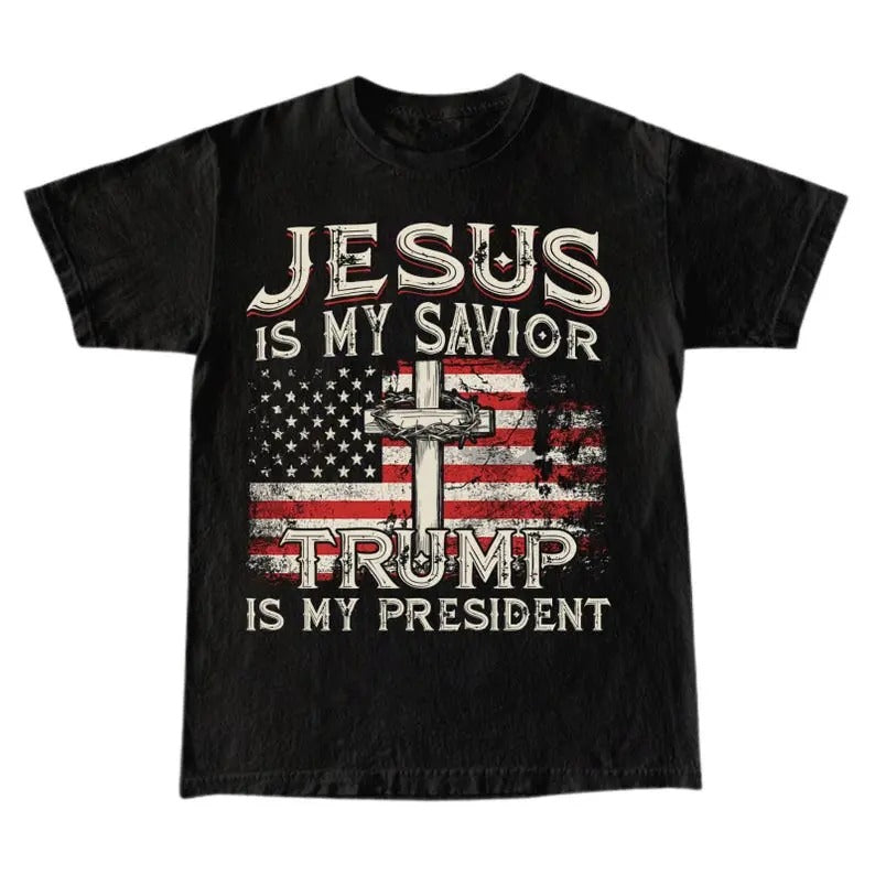 Jesus Is My Savior Trump Is My President T-shirt, American Flag Tshirt, Donald Trump Tshirt, America, Freedom, Trump 2024 T-shirt,Trendy Trump T-shirt,Womenswear And Menswear T-Shirt, Graphic Tee