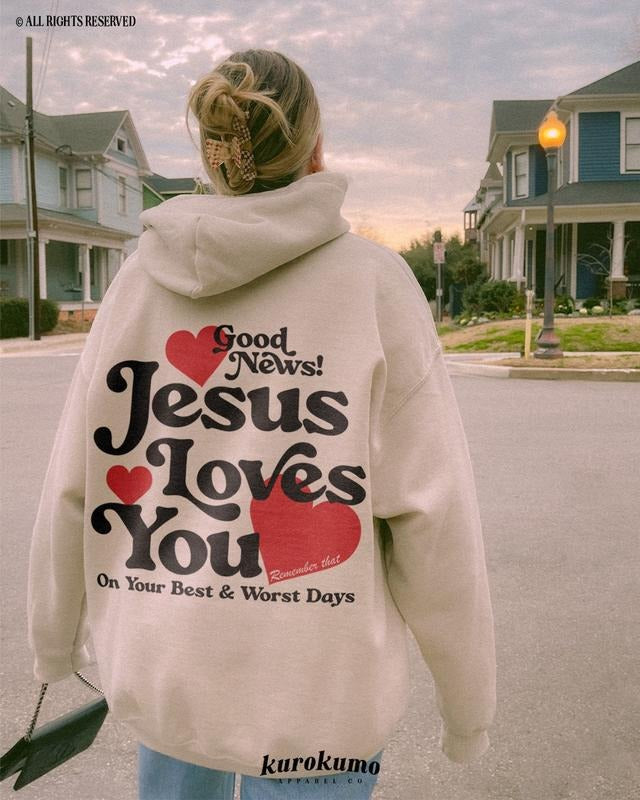 Jesus Loves You Christian Mental Health Hoodie Preppy Faith Sweatshirt Cotton Menswear Polyester Sweaters