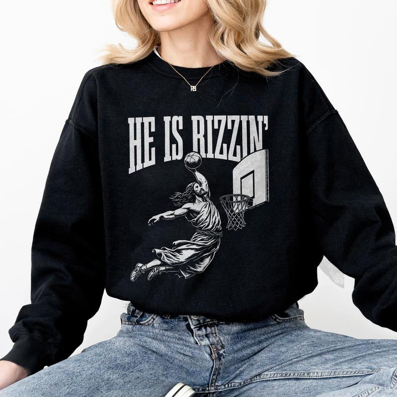 Jesus Playing Basketball Shirt, He Is Rizzin' Vintage 90s Shirt, Vintage He Is Rizzin Shirt,Funny Jesus Shirt, Jesus Gifts ,Christian Funny Shirt, Easter Shirt, Jesus Lover Tee, Funny Shirt, Stresstwear