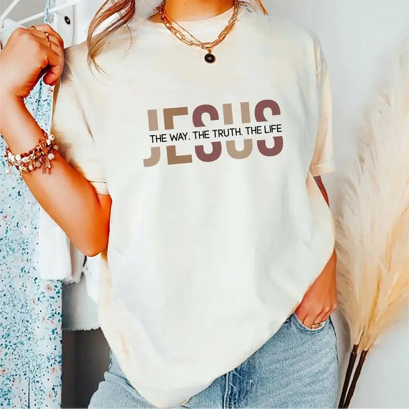 Jesus The Way The Truth The Life Shirt, Christian Cotton Fabric Outfit, Christian Shirt Casual Style, Bible Verse Spiritual Tshirt, Christian Top For Women, Comfort Fit Womenswear Shirt, gift for friends