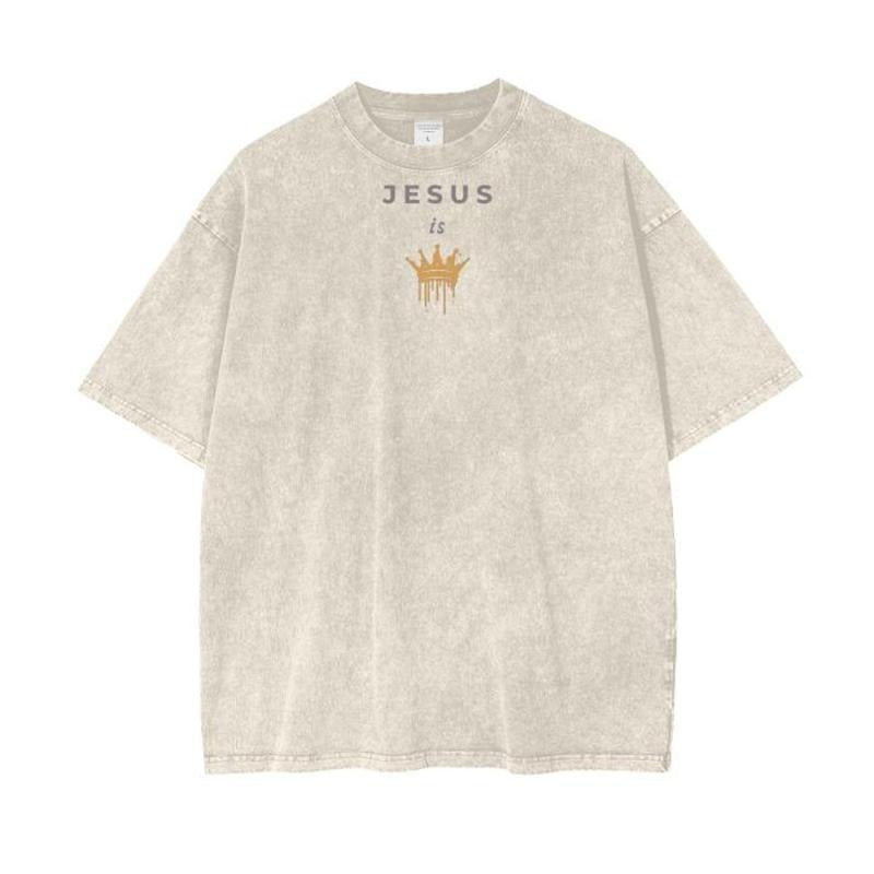 Jesus is King Acid Wash Oversize T-shirt, Christian Jesus t shirts, Vintage 90s Graphic Tee Gift Womenswear Top Cotton
