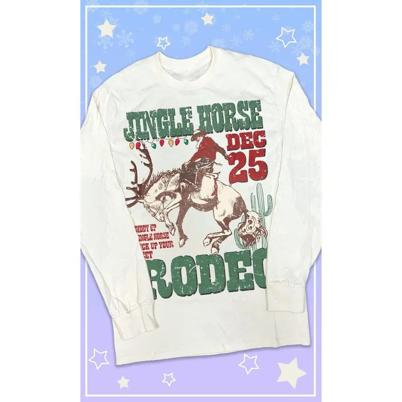 Jingle Horse Rodeo Christmas Graphic Long Sleeve T-Shirt