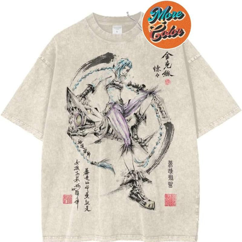Jinx League of Legends LoL Game Anime Vintage Shirts, Cotton Unisex T-Shirt, Crew Neck, Size S- 3XL, Menswear Top, Womenswear Top Underwear Streetwear