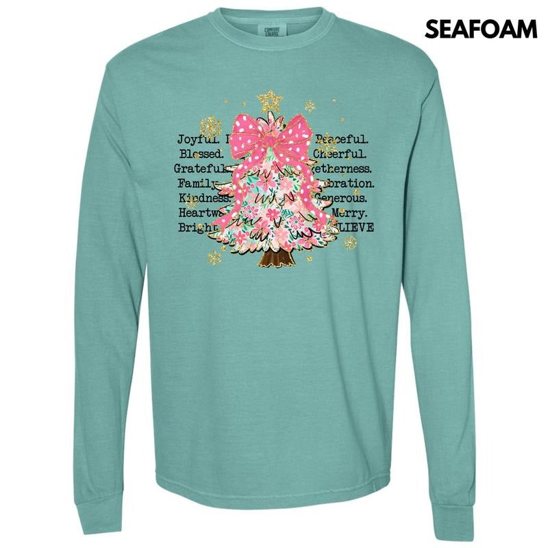 Joyful Peaceful Cheerful Tree Long Sleeve Comfort Colors T-Shirt 'NLB'