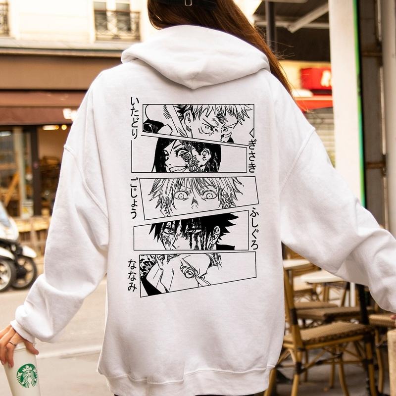 Jujutsu Kaisen Hoodie, Itadori Yuji, Gojo Satoru, Fushiguro Megumi & Nanami Kento Manga Panels - Anime Streetwear, Anime Lover Gift, Anime Sweatshirt for Guys, Jujutsu Kaisen Anime Apparel, Unisex Anime Sweater